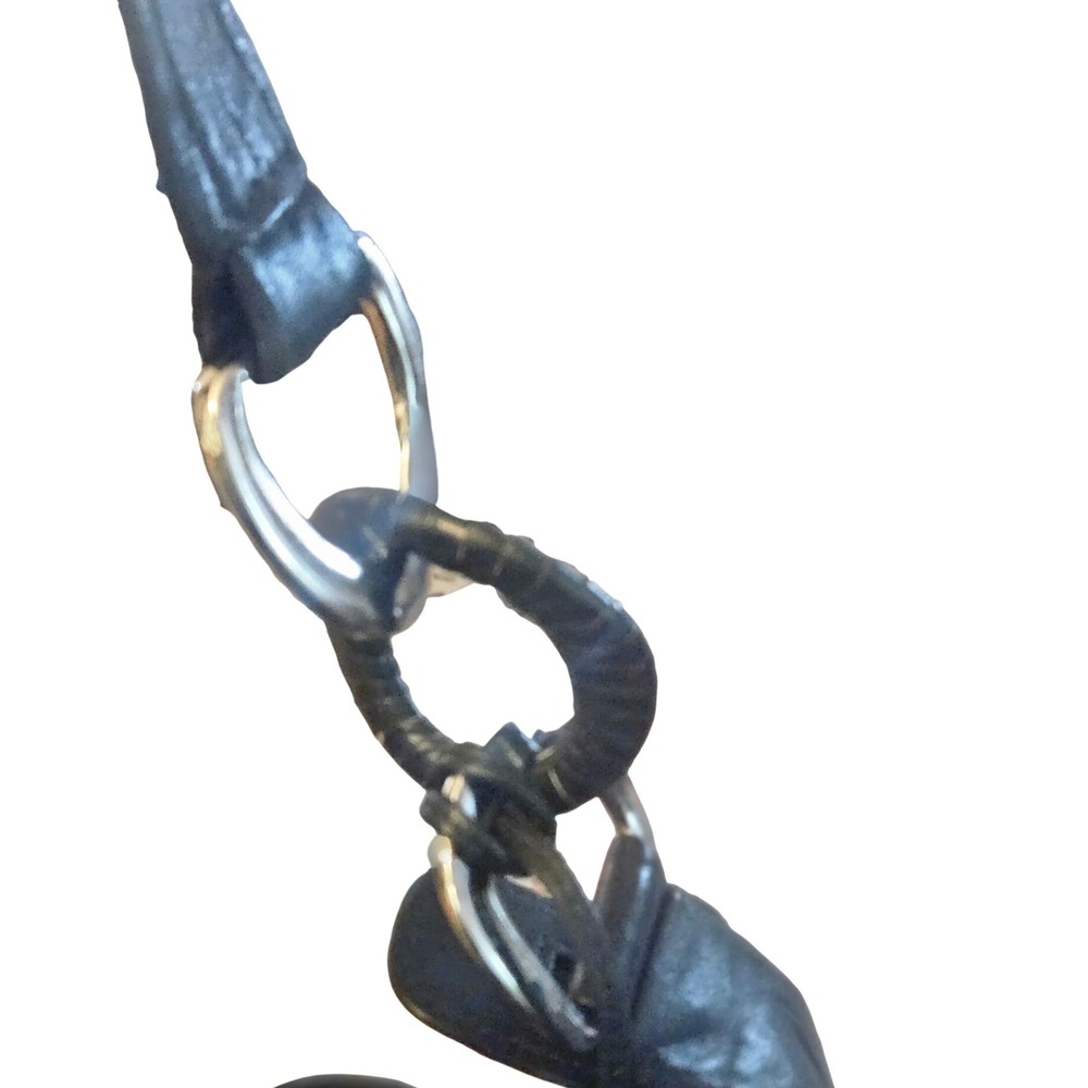 Michael Kors Black Leather Hobo Bag Silver Ring Hardware MK Charm Shoulder Bag - Picture 5 of 10